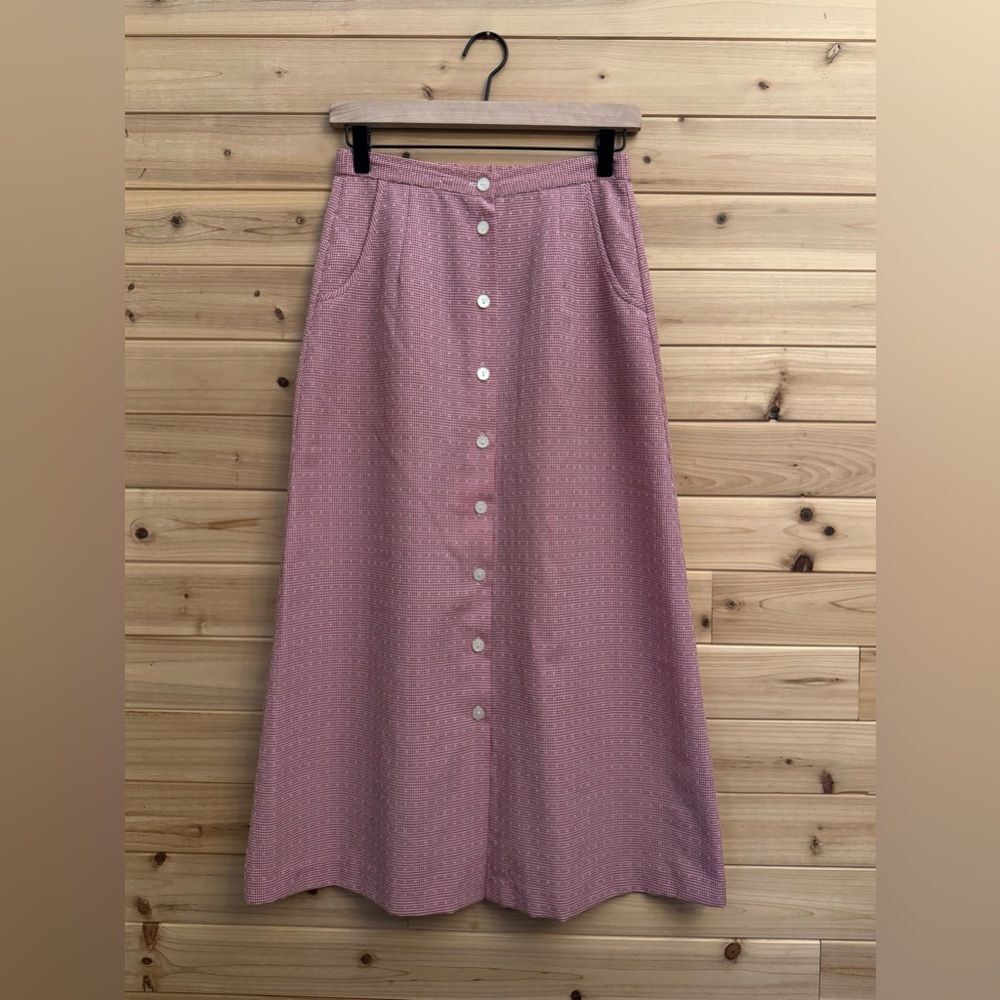 Vintage Talbots Sz 2/XS Red White Gingham Plaid Button Front Prairie Maxi Skirt